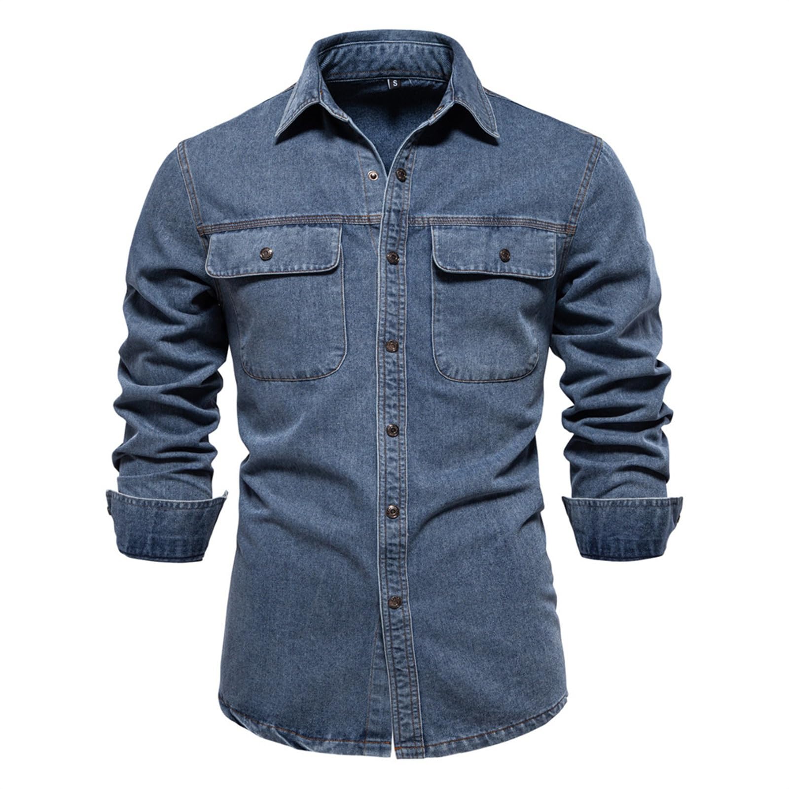 Camicia a Jeans Da Uomo, Camicia Denim Jeans Uomo, Denim Regular Cotone Camicia Western Casual Lavoro Camicie Elegante Maniche Lungo Vestibilita Camicia Uomo Slim Fit No Stiro Camicia Button-Down Uomo