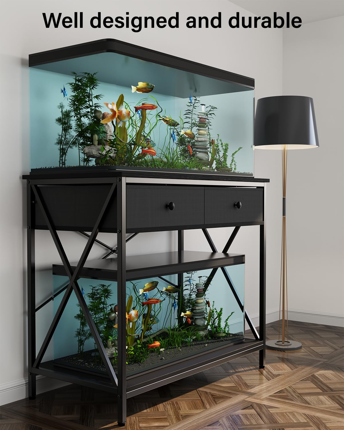 Soporte de acuario de 40 a 50 galones, soportes de metal para peceras con almacenamiento de accesorios, mesa de terrarios de tortugas/reptiles, soporte de tanque de criador, fácil de montar