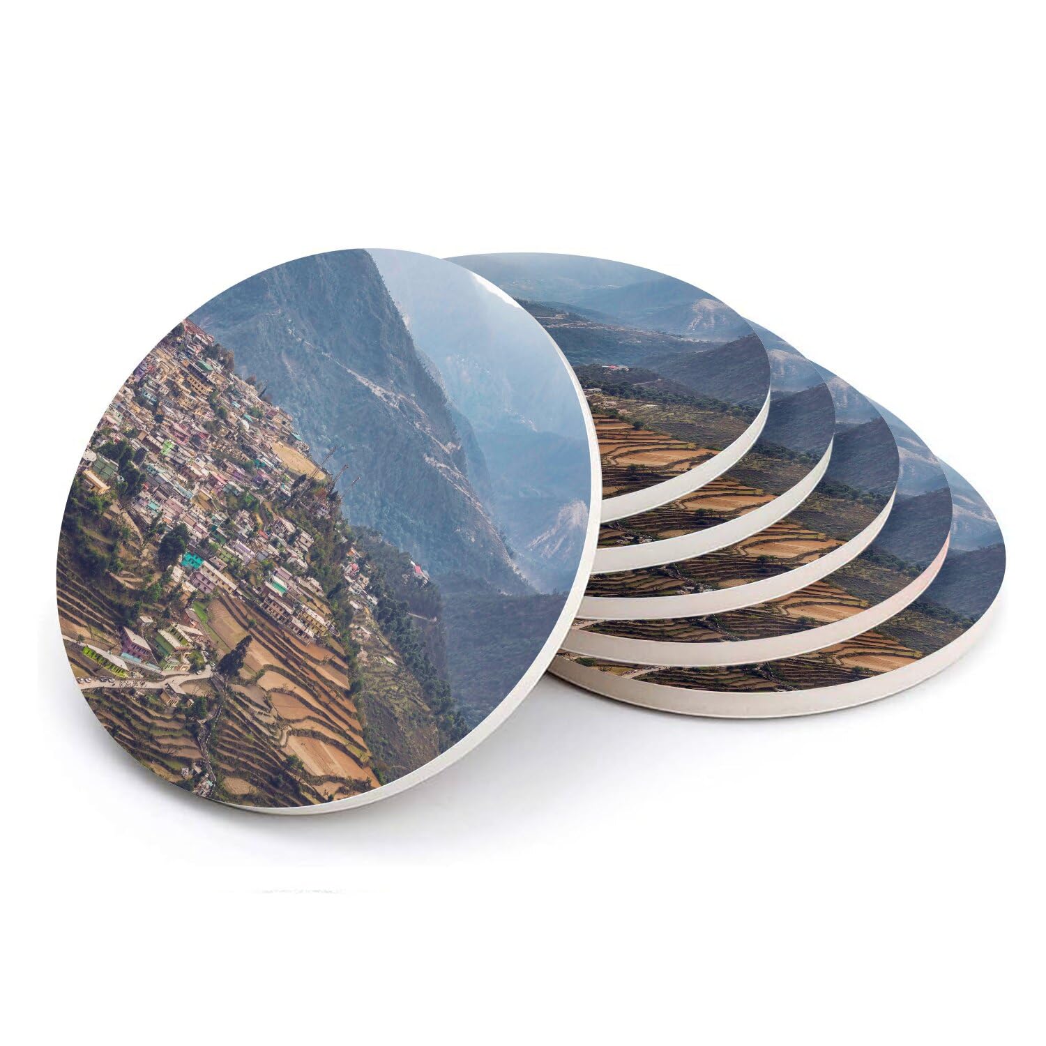 Sous verre ronds en céramique Himalaya : dessous de verre déco Inde et Badrinath