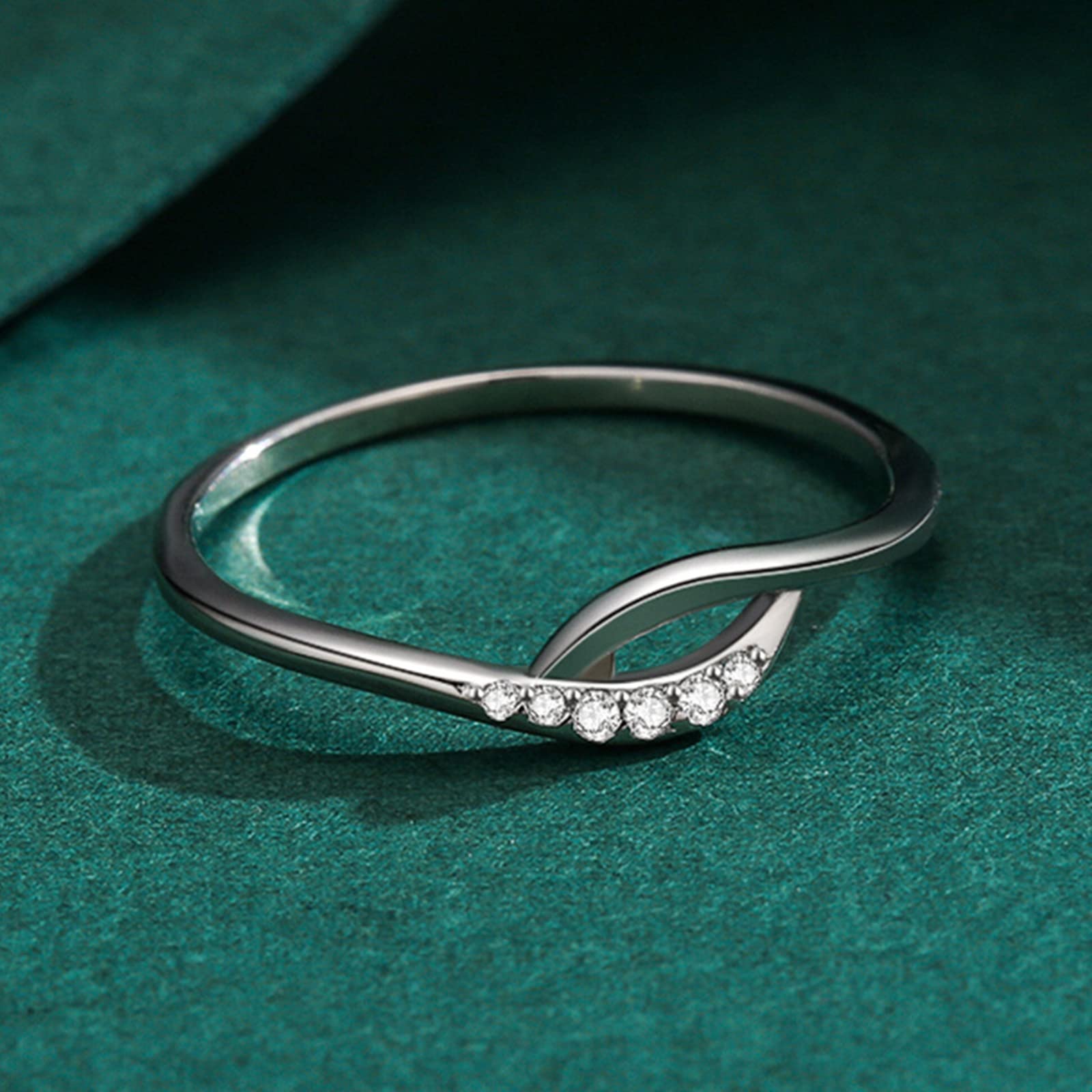 Bague Or Blanc Femme 9/14/18 carats, Anneau Empilable Vague Orné de Diamant, Bague Fine Or Véritable