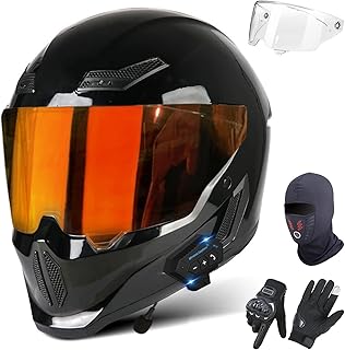 Bluetooth Full Face Modular Motorcycle Helmet ECE 22.06 Approved Lightweight Motocross Helmet with Clear Visor for Adult M...