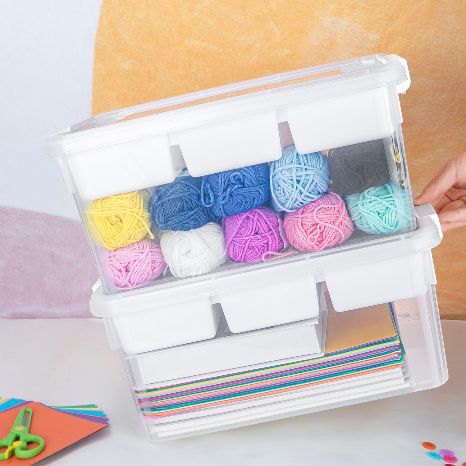 TERGOO 17 QT Craft Organizers and Storage with Removable Tray, Stackable Plastic Storage Box with Lid, Clear Art Storage Container for Organizing Bead, Tool, Sewing, Playdoh