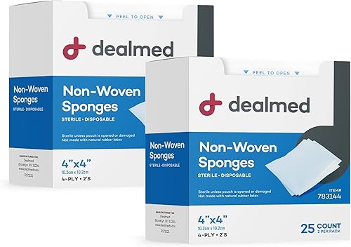 Dealmed Esponjas de gasa antiadherentes no tejidas de 4 x 4 pulgadas, almohadillas de gasa postoperatorias estériles de 4 capas envueltas