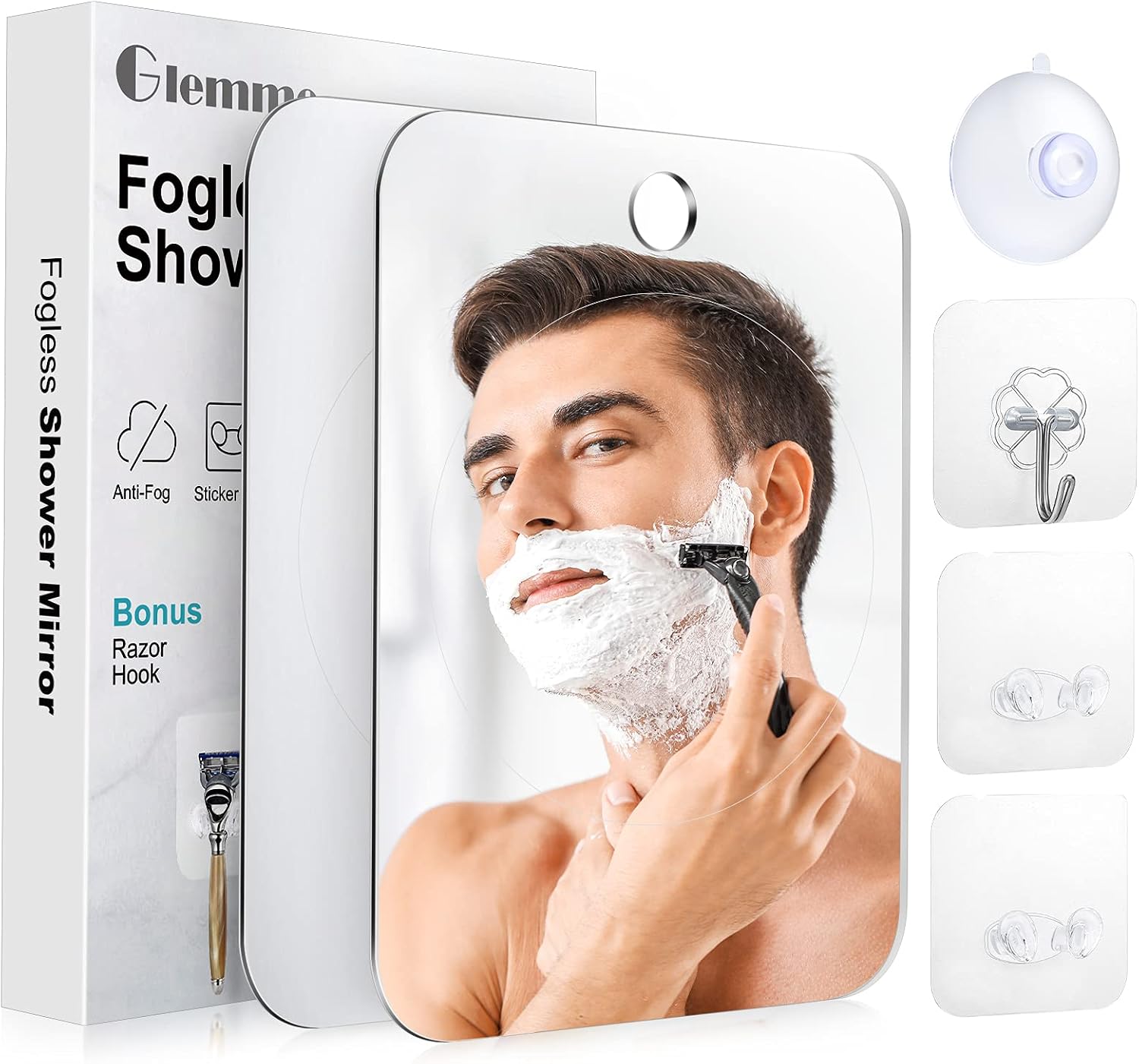 Shower Mirror Fogless for Shaving, Anti-Fog Mirror with Razor Holder, Shatterproof Fogless Mirror for Shaving, Bathroom Accessories for Men & Women - 2 Packs