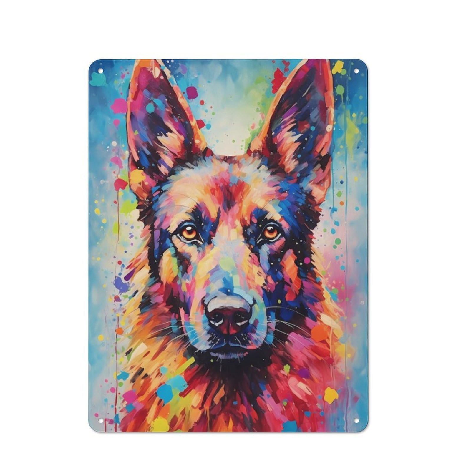 Junmoney German Shepherd Colorful For Garden Room Or Summerhouse, Retro Metal Sign 40X30cm, For Metal Sign Collectors, For Vintage Wall Decor Fans