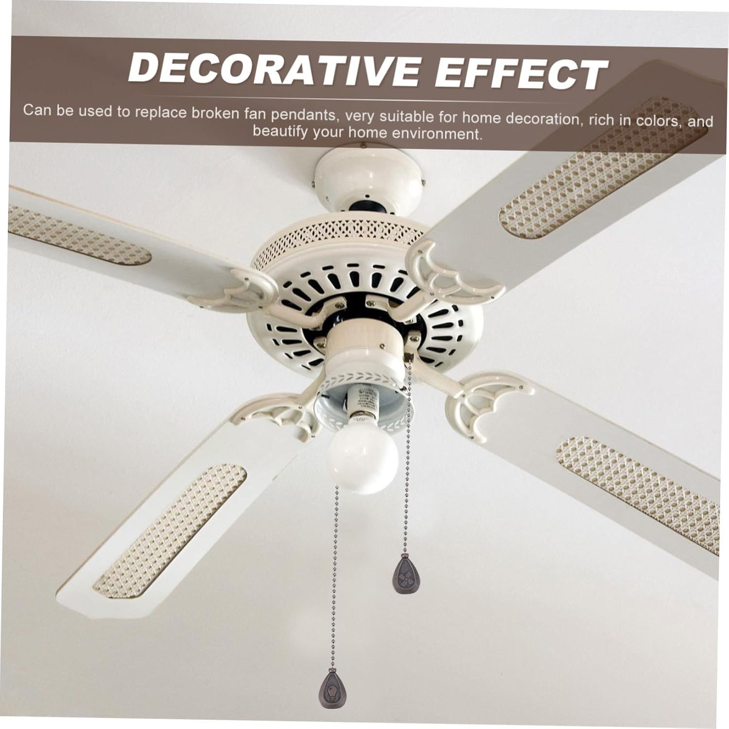 2Pcs Vintage Ceiling Fan Pull Chain Extender with Retro Water Drop Pendant Charm for Home Decoration, Suitable for Ceiling Fans, Desk Lamps, Living Room and Hallway Ornament
