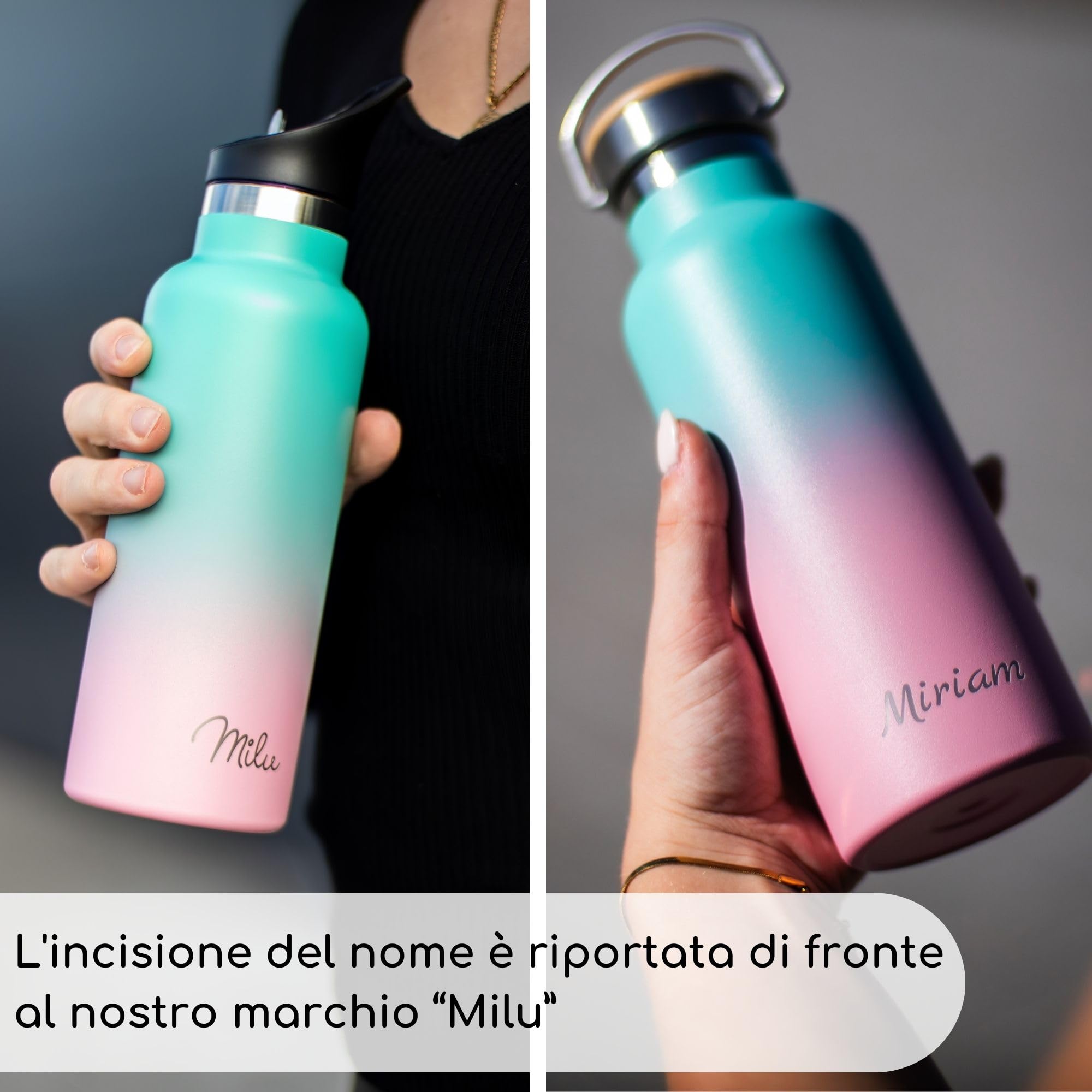 Bottiglia personalizzata Milu® con incisione - come idea regalo per Pasqua, festa del papà, festa della mamma, Natale, iscrizione a scuola, regalo d'amore, compleanno, bambini (1L + incisione)