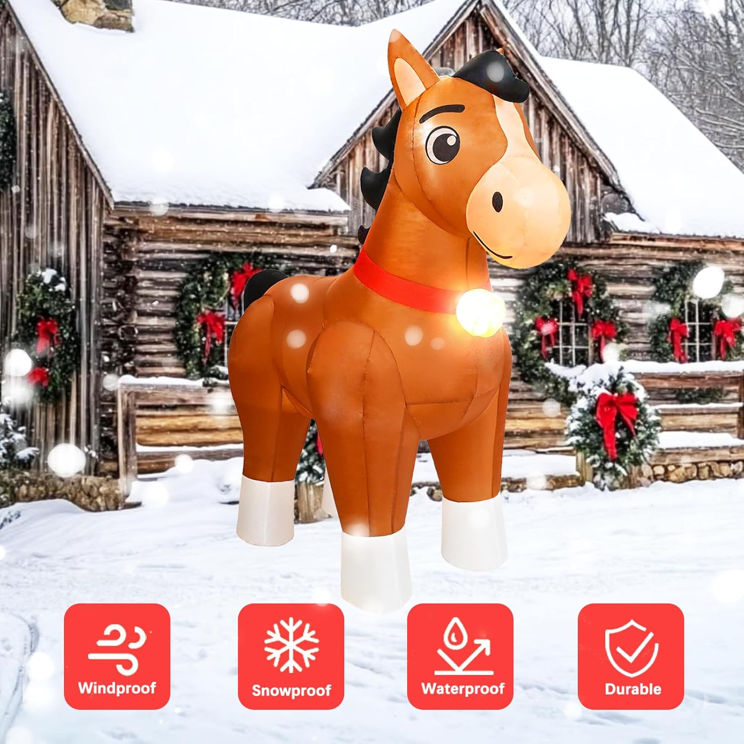 6 FT Long Clydesdale Horse Inflatables Christmas & Spring with Built-in LED Lights, Cute Farm Ranch Inflatable Animals, Blow Up Yard Outdoor Decorations for Garden Lawn Party Holiday - Image 6