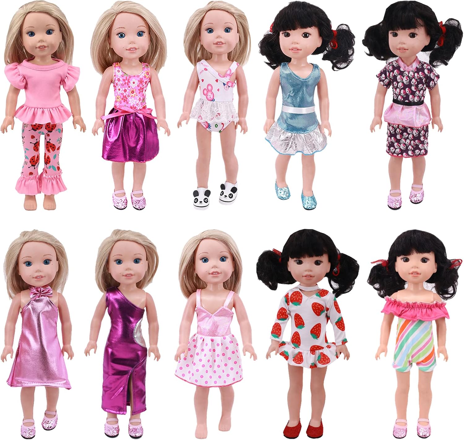 SOTOGO 10 Sets American Wellie Doll Clothes Outfits Dresses Pajamas Swimsuit, Girl Wishers Doll Clothes Fit for 14 to 14.5 Inch Dolls
