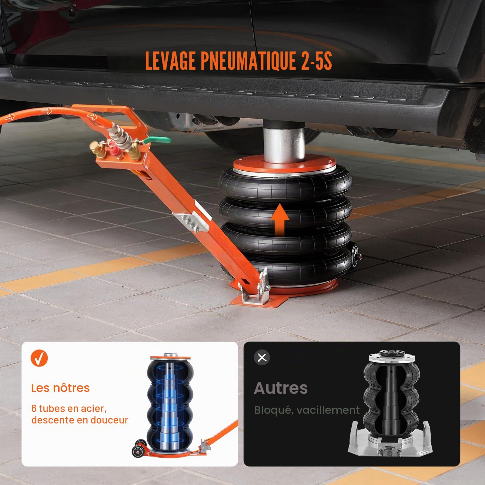 VEVOR Cric Pneumatique 6 tonnes, Cric de Levage Pneumatique avec Colonne Surélevée et Poignée Réglable, Facile à Soulever et Compact, pour Berline, SUV, Camionnette, Réparation Automobile, Atelier