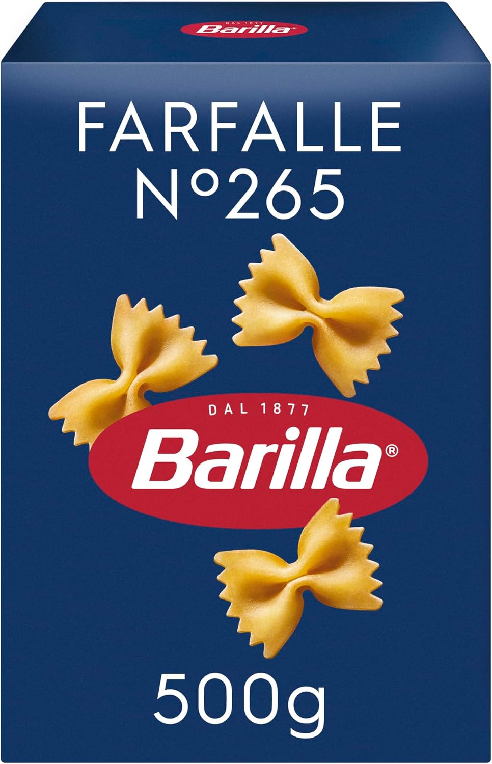 Barilla Pasta Farfalle N.265, Pasta Corta di Semola di Grano Duro, I Classici, Tempo di Cottura 13 Minuti, Confezione da 500g