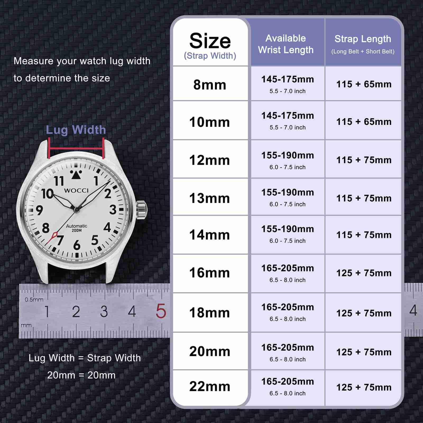 WOCCI Elegantes Correas de Reloj, Correa de Repuesto de Cuero Genuino, Hebilla de Acero Inoxidable, 8mm 10mm 12mm 13mm 14mm 16mm 18mm 20mm 22mm — view 123