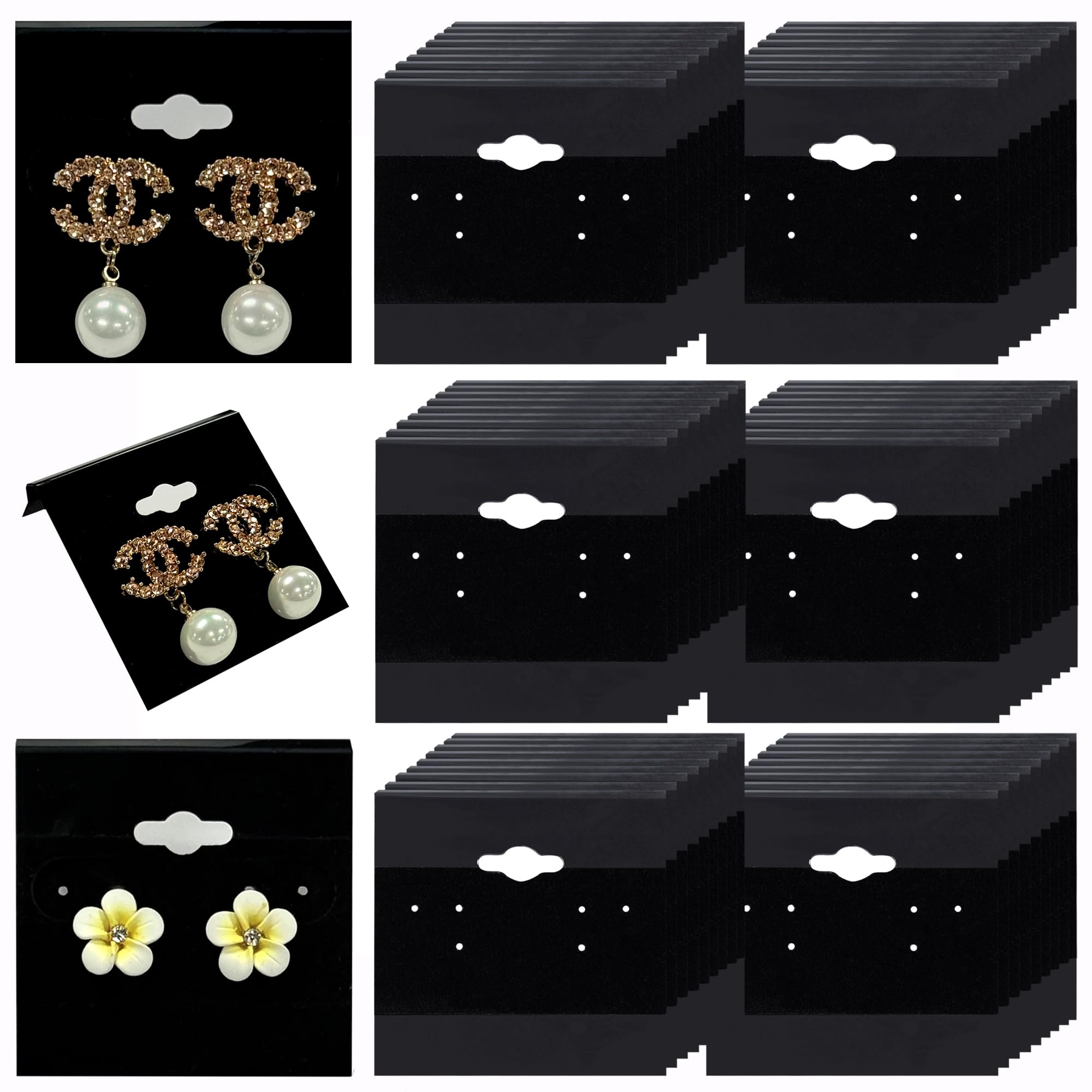Adorox 200 Piece Black Earring Card Holders with Back Hook - Perfect for Earring Display and Organization
