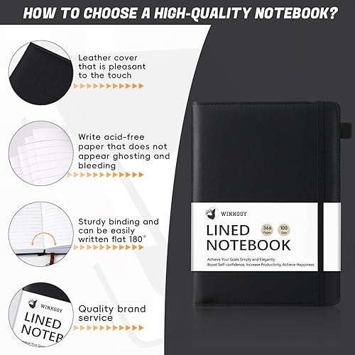 Miniatura 3 de Winkooy Cuaderno rayado, 366 páginas, diarios de tapa dura de cuero para escribir grueso A5 cuaderno clásico con lazo para bolígrafo, diario de 3.53