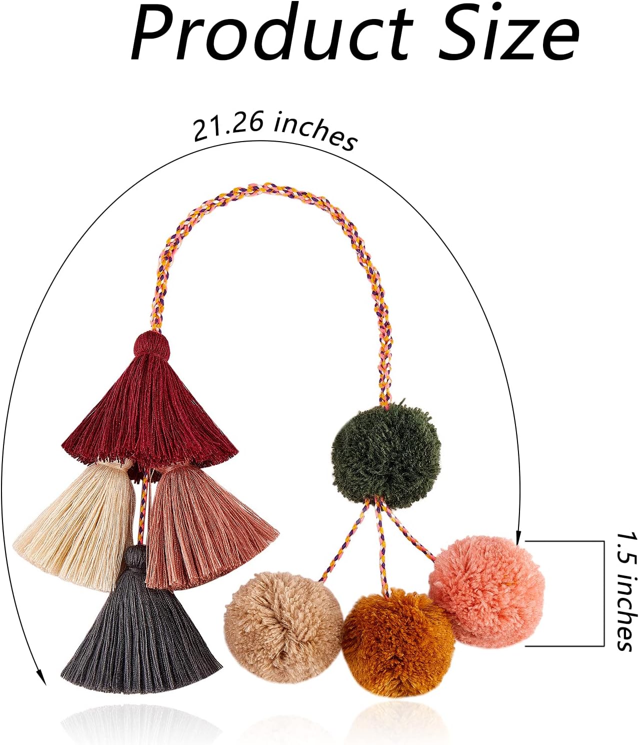 Tassel Boho Pom Pom Handbag Decor,21 Inch Straw Bag Charms Ornaments For Women,Handmade Decor (Multicolor) image 2