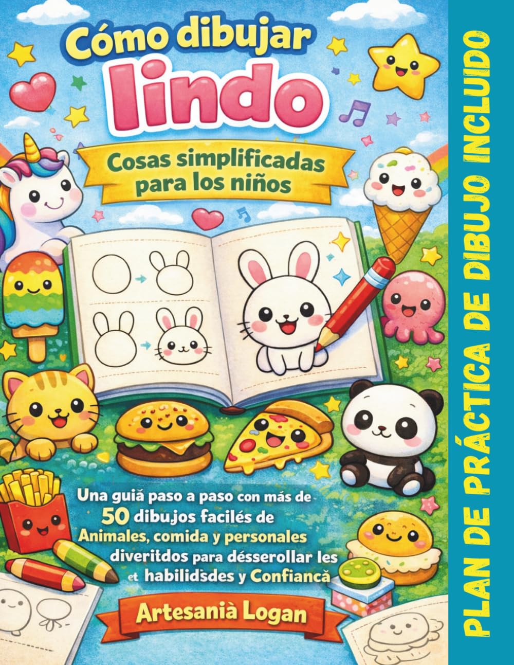 Cómo dibujar cosas monas para niños fácilmente: Una guía paso a paso con 50+ diseños sencillos de animales, comida y personajes divertidos para desarrollar habilidades y confianza en uno mismo