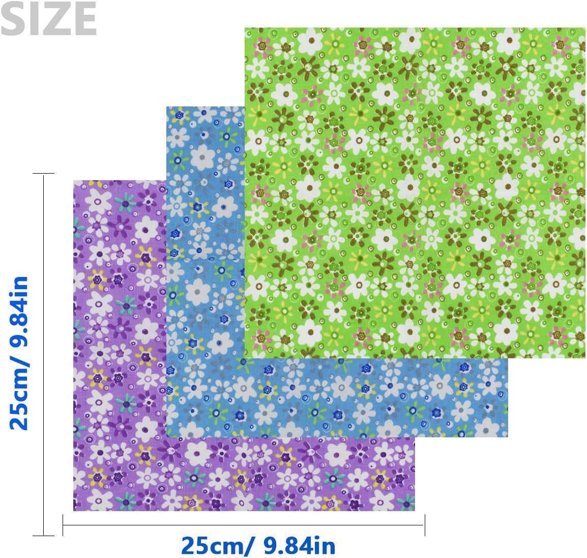 9.8X 9.8 42Pcs Cotton Print Fabric Bundle Squares Pre-Cut Multicolor Design Printed Quilting Sewing Floral for Quilting Patchwork DIY Craft Scrapbooking Cloth (Red/Yellow/Green/Blue/Pink/Purple)