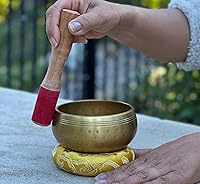 Vista 5 de DharmaObjects Juego de mazo tibetano de 5.5 pulgadas con cojín de cuenco de canto martillado a mano oscura