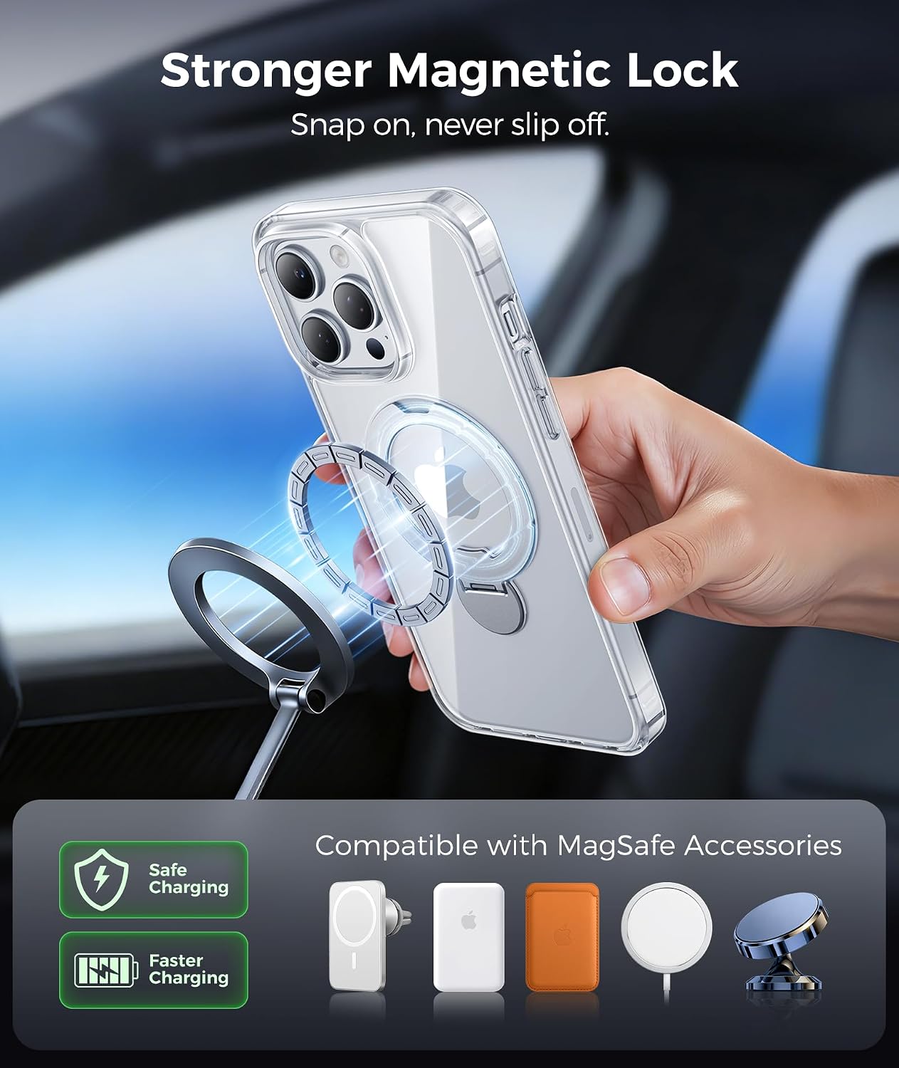 FNTCASE for iPhone 13 Pro Max Case with 360 Spin Magnetic Stand Clear | Compatible with Magsafe,Screen Protector,Anti Yellowing Military Grade Shockproof Transparent Phone Cover