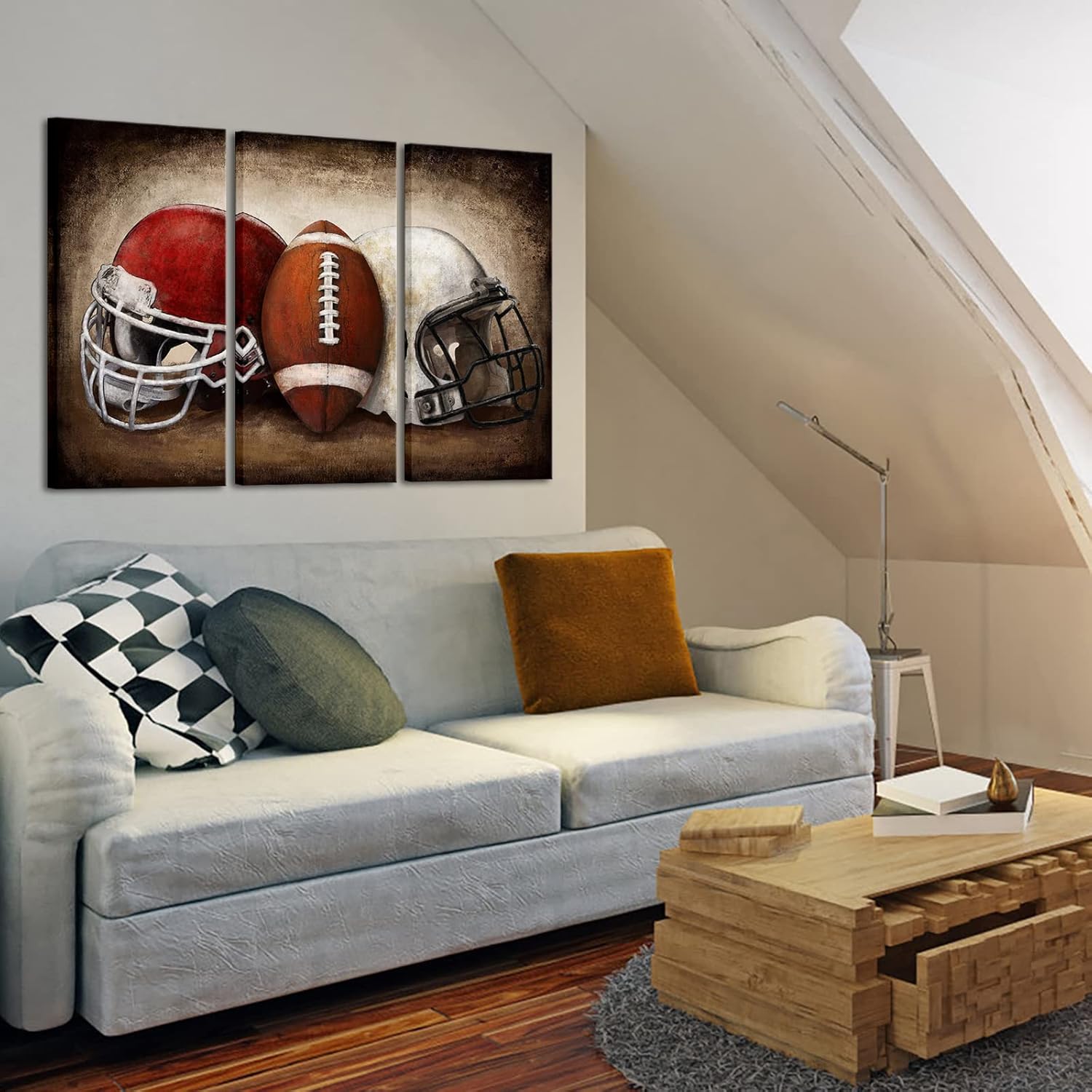 sechars Football Canvas Wall Art Decor American Football Painting Pictures Prints Vintage Sports Gym Boys Men Bedroom Decoration 16"x32"x3PCS