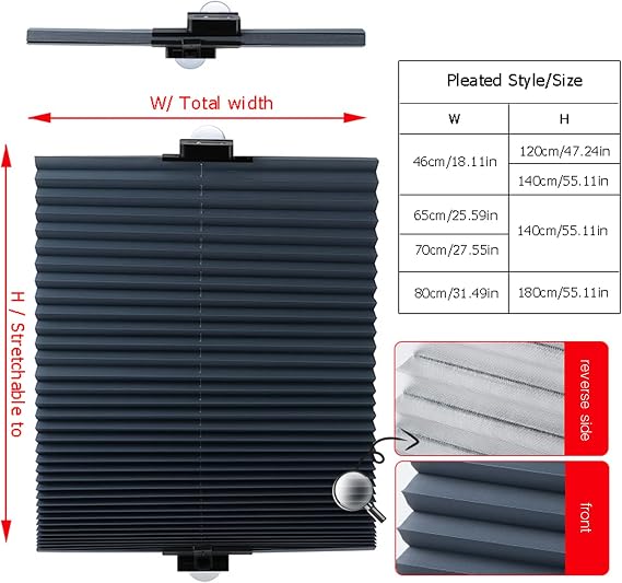 Free-Perforated Suction Cup Sunshade, Retractable Car Window Shade, Window Rlel Sunshade for Car Room, Honeycomb Sunshade Fits Various Models with 3 Suction Cups,W46*H140cm/W18.11*H55.11in