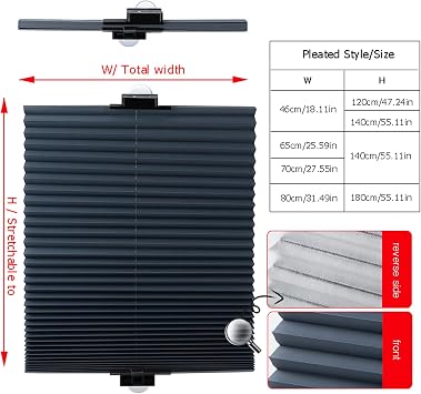 Free-Perforated Suction Cup Sunshade, Retractable Car Window Shade, Window Rlel Sunshade for Car Room, Honeycomb Sunshade Fits Various Models with 3 Suction Cups,W46*H140cm/W18.11*H55.11in