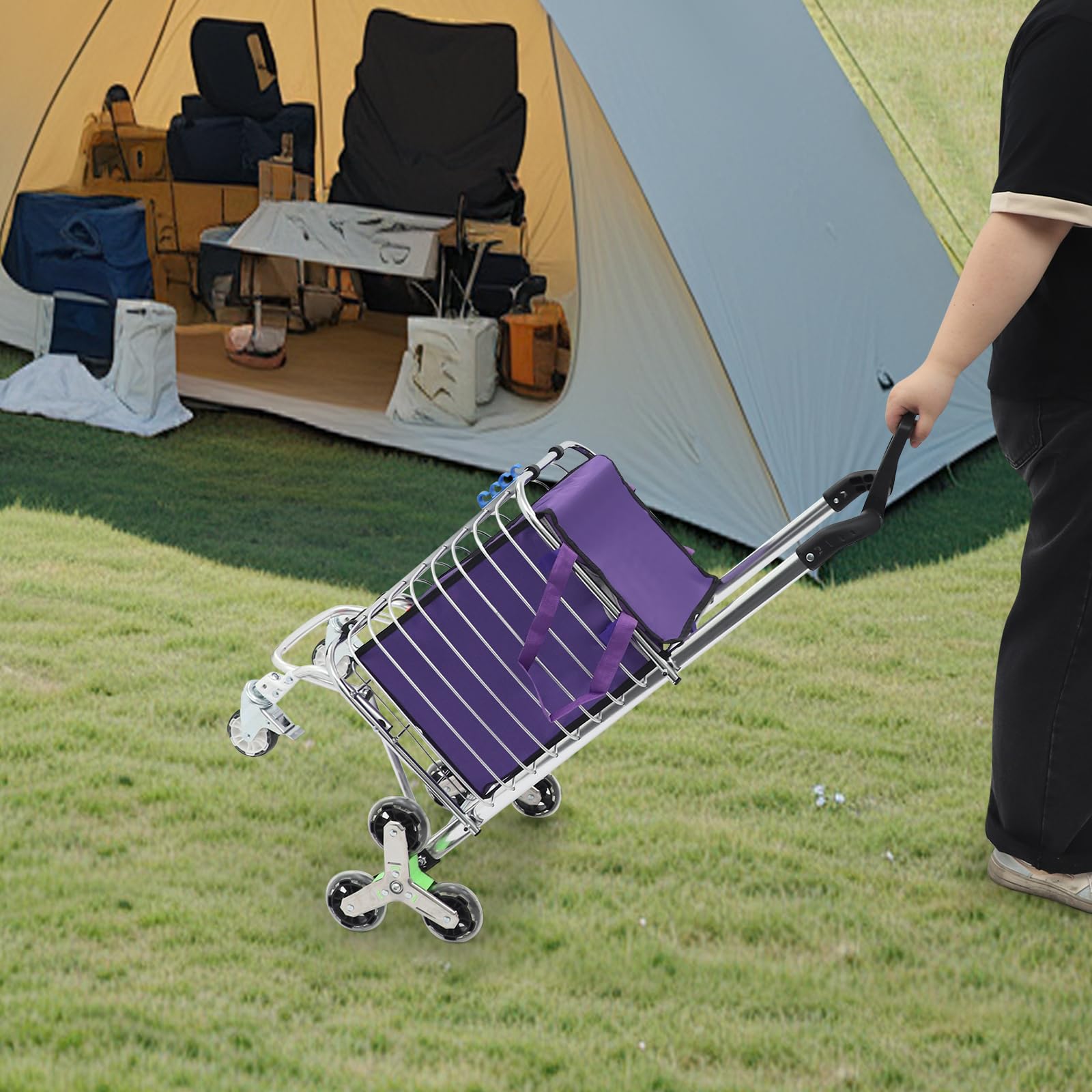 Einkaufswagen mit Rädern, klappbarer Allzweckwagen zum Treppensteigen mit Oxford-Tasche, 360° Griff, Langlebigen 8 Rädern und Aluminiumlegierungsrahmen (44×30×92cm)