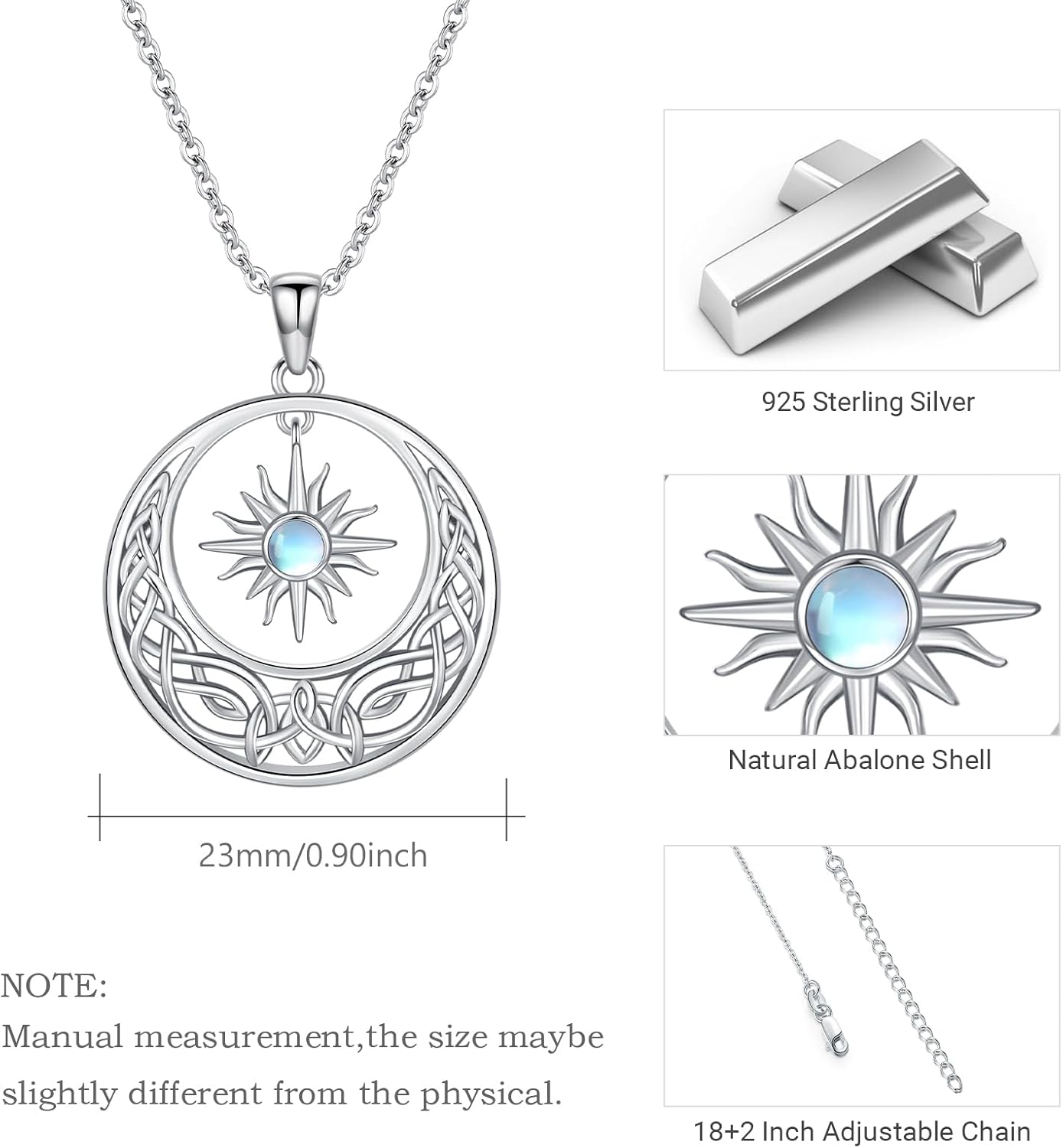 Sun and Moon Necklace for Women 925 Sterling Silver Sun and Moon Pendant Necklace Celtic Necklace with Moonstone Jewelry Gift for Women - Image 5