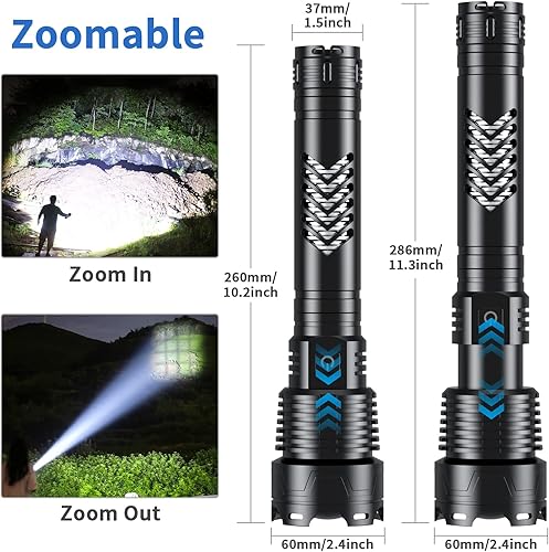 Miniatura 4 de Linterna LED superbrillante, 6000 lúmenes altos recargables con mango largo, batería de 10000 mAh zoomable 5 modos para acampar al aire libre,