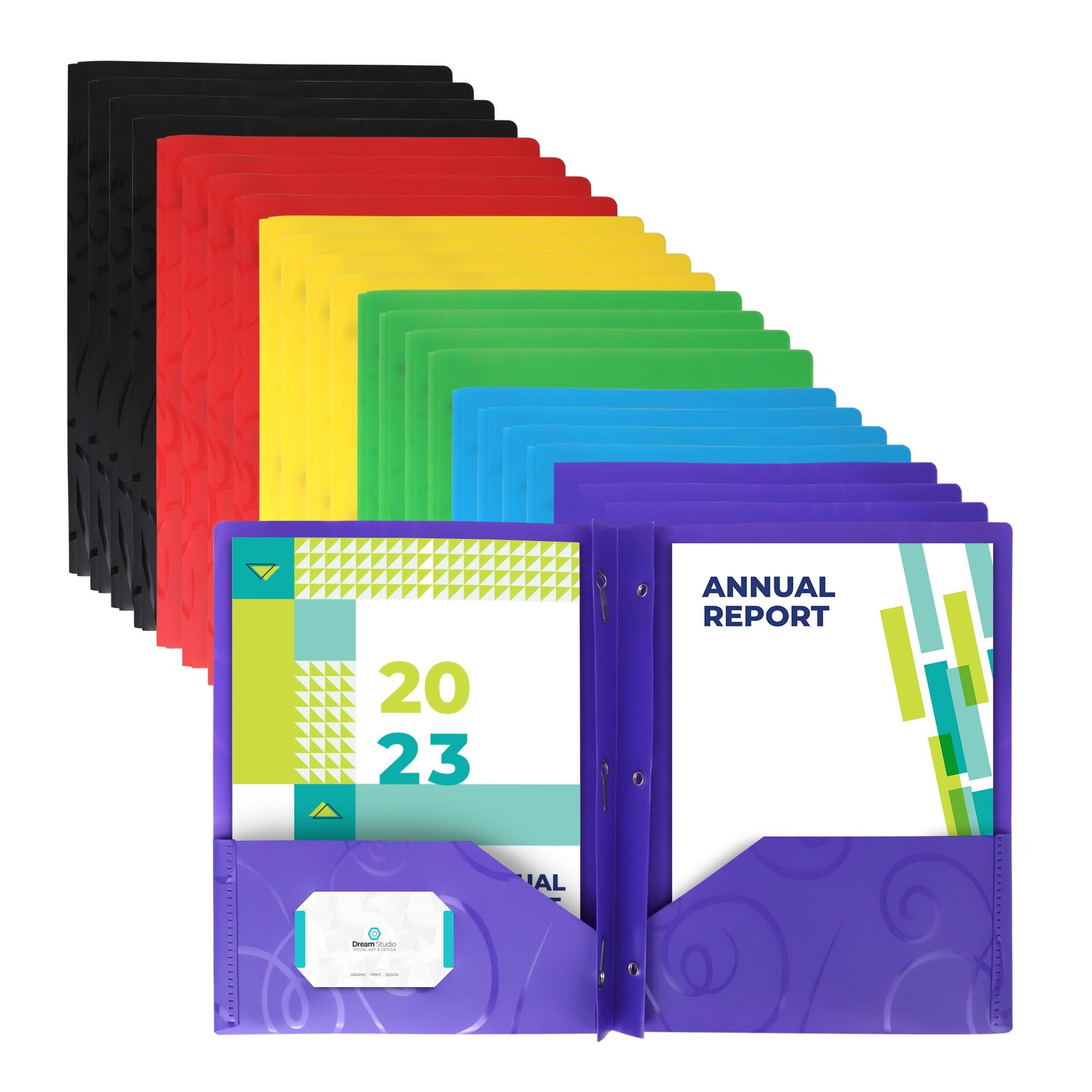 Darice 24-Pack 2-Pocket Plastic Folders - Letter Size, 3-Prong, Business Card Slot, 6 Colors, Waterproof - View #3