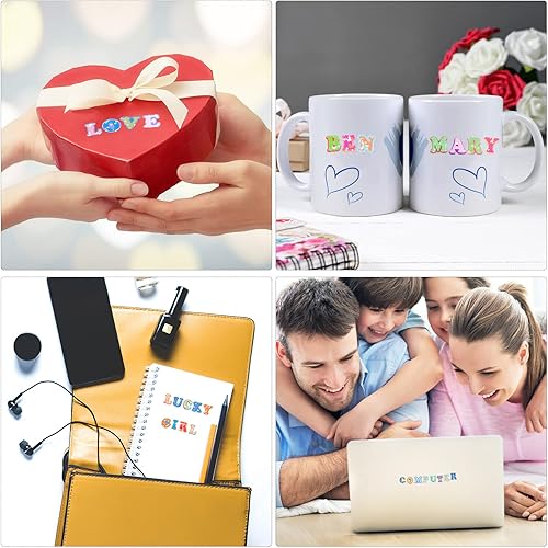 Miniatura 7 de 1760 piezas de 20 hojas de calcomanías de letras del alfabeto con brillantina, coloridas autoadhesivas del alfabeto ABC para hacer DlY, letreros de