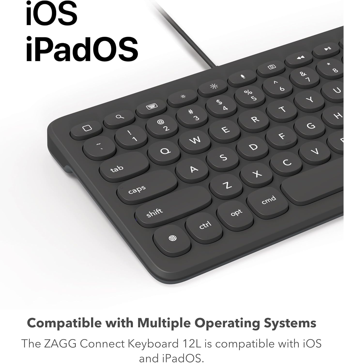 ZAGG Connect Keyboard - Compact 12-inch Lightning Wired Keyboard - Optimal for iOS and iPadOS Devices - Designed for Comfortable, Precise Typing - Perfect for School Supplies & Small Workspaces