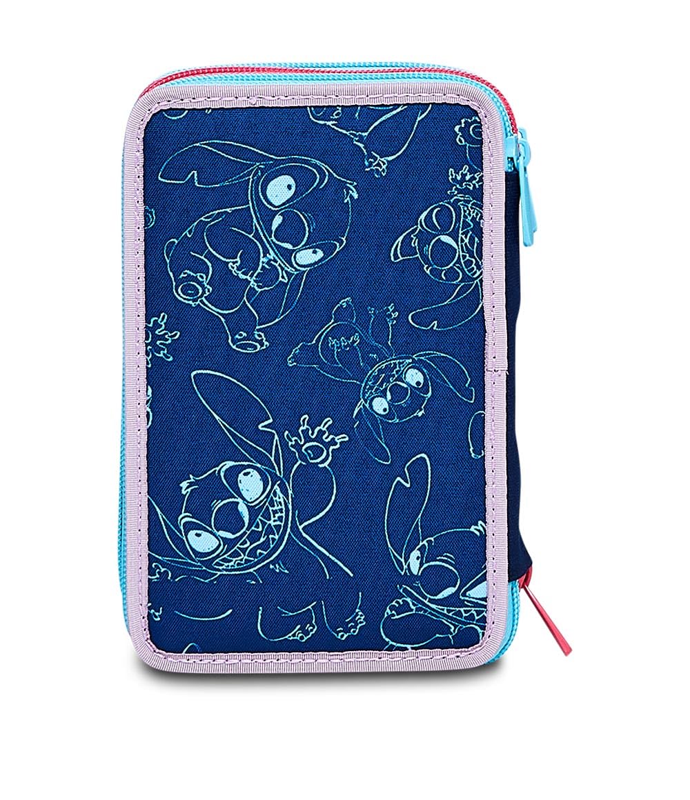 Astuccio Scuola Elementare 3 Scomparti - LILO & STITCH MY ALIEN PAL - DISNEY, Blu - Contenuto 43 pz - Completo di Matite, Pennarelli etc.- Portapenne Scuola Bambina Elementari