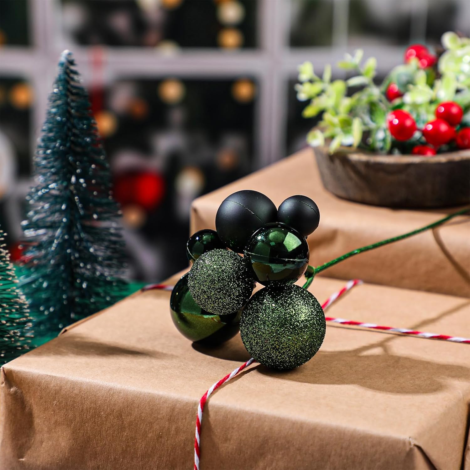 8 Pcs Dark Green Christmas Tree Picks 7.87 Inch Christmas Balls Ornaments Xmas Hanging Decorations for Xmas Tree Topper DIY Wreath Holiday Floral Vase Fillers Crafts Home Decor