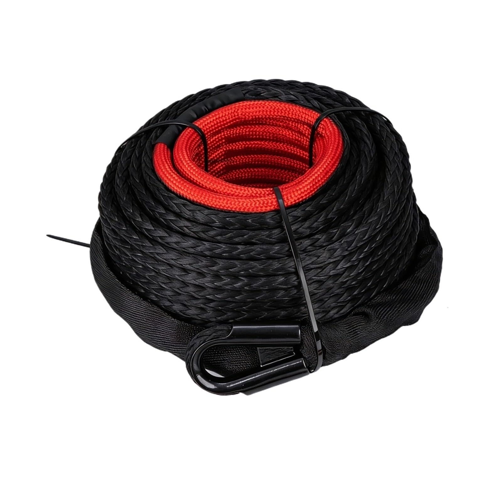 Syntetyczna lina wyciągarki o wymiarach 10 mm x 26 m, 22500LBS z tuleją ochronną, pasek bezpieczeństwa Off-Road 4x4, SUV, ciężarówka Wciągarki elektryczne(Black)