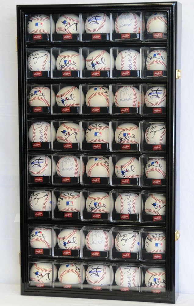 40 Baseball Arcylic Cubes Display Case Cabinet Holders Rack w/UV Protection, Black