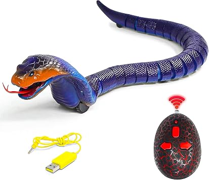 FANFX Remote Control Naja Snake Toy Electric Snake Toy for Kids RC Snake Toys for Cats Rechargeable Realistic Cobra Snakes for Pranks Blue