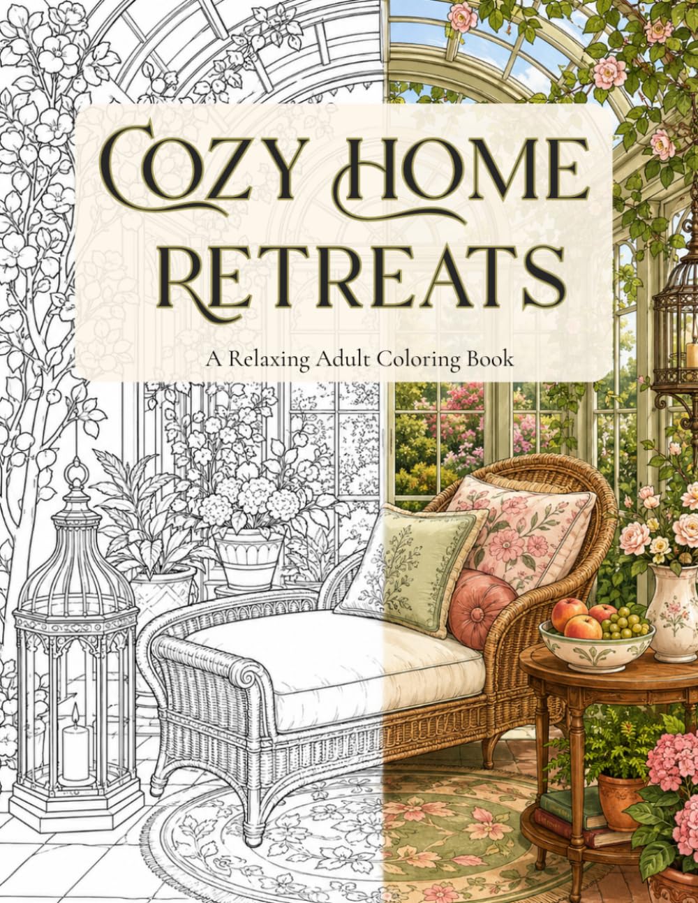 Cozy Home Retreats: A Relaxing Adult Coloring Book of Peaceful Rooms, Cottage Studies, Garden Escapes, Fireside Scenes, and Candlelit Corners