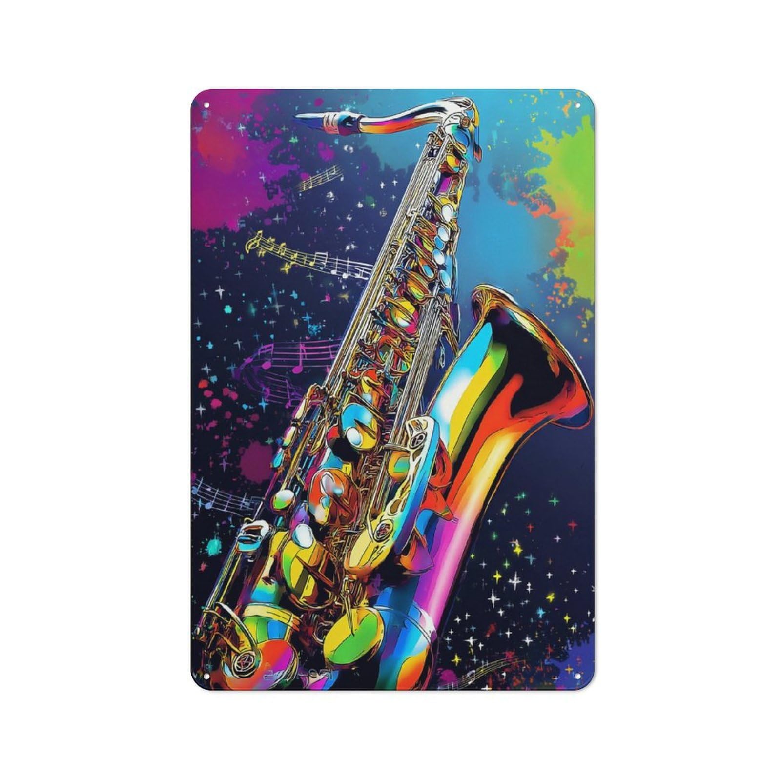 Junmoney Colorful Saxophone Dreams Metal Wall Sign 30X20cm Featuring For Café Or Restaurant, A Decorative Metal Sign For Cafés And Restaurants