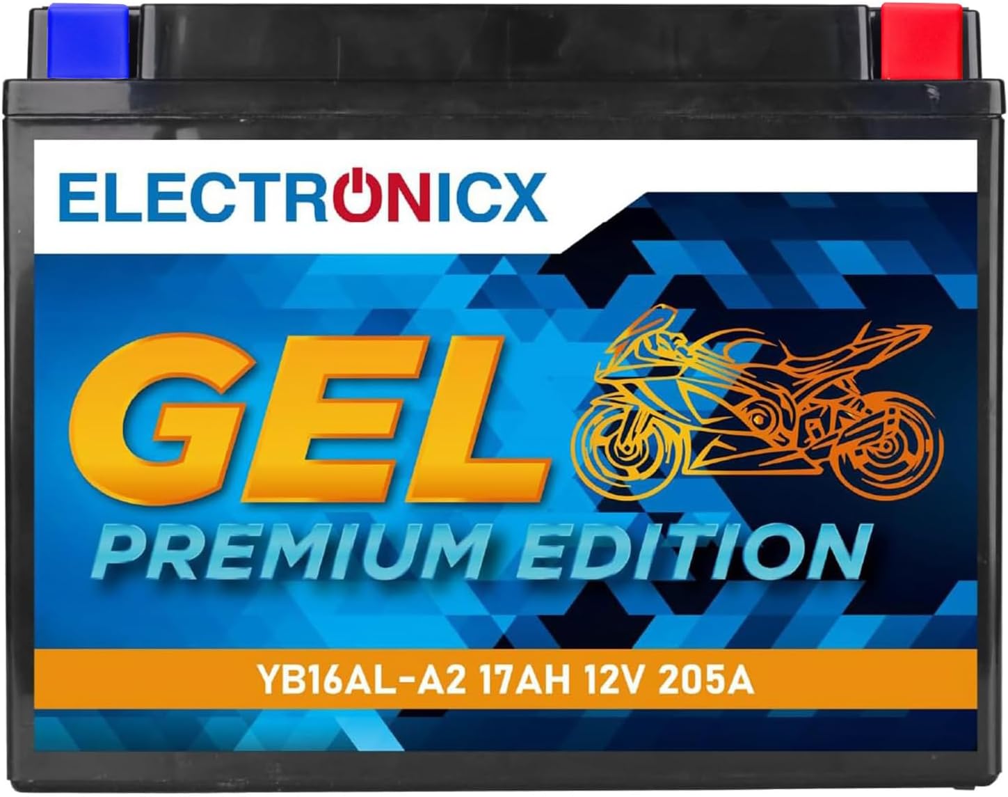 Electronicx GEL Żelowa bateria zapasowa – 17 Ah 12 V YB16AL-A2akumulator motocyklowy 12V 17Ah 205A – bezobsługowy, solidny- wysoka moc rozruchowa do motocykli, skuterów, quadów ATV – 206×70×162 mm