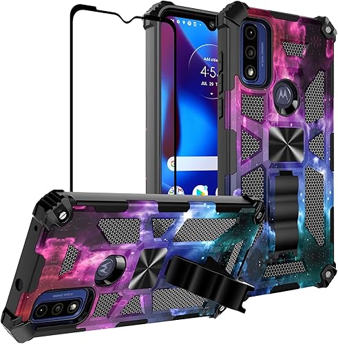Funda para Moto G Play 2023, Moto G Power 2022 con protector de pantalla de vidrio templado (cobertura completa) a prueba de golpes grado militar