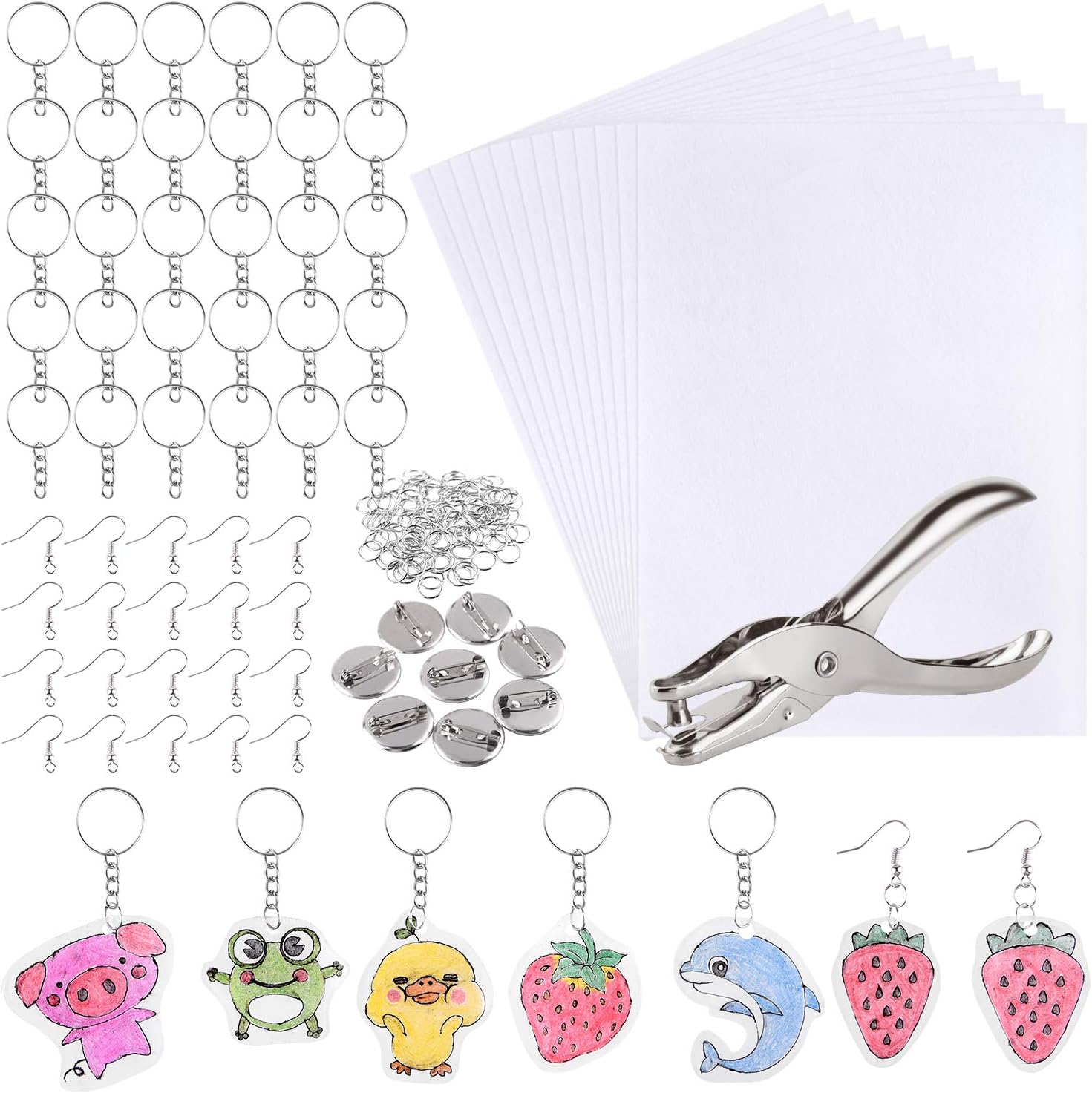 ASTARON 181Pcs Shrinking Plastic Sheets Kit Includes 20 Shrinking Film Art Paper and 161 Pcs Shrinkles Keychains Making Accessories for Kids Craft and Art Supplies