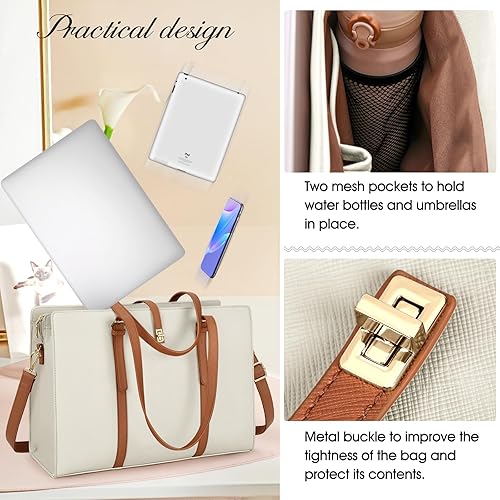 Miniatura 5 de Laptop Bag for Women 15.6 Inch Leather Laptop Tote Bag Waterproof Womens Work Shoulder Bag Computer Briefcase