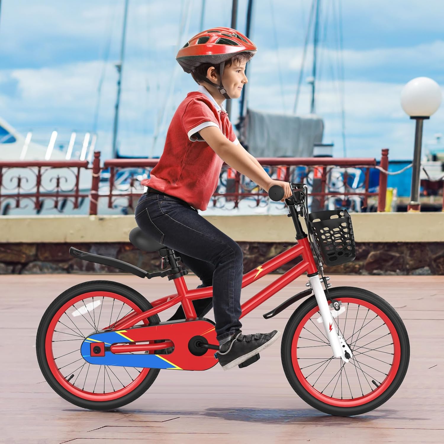 HONEY JOY Kids Bike, 12 14 16 18 20 Inch Toddler Bikes w/Training Wheels & Handbrake, Steel Frame, Fully Enclosed Chain, Adjustable Handlebar & Seat, Kids Bicycle w/Basket, Girls Boys Bike 3-8