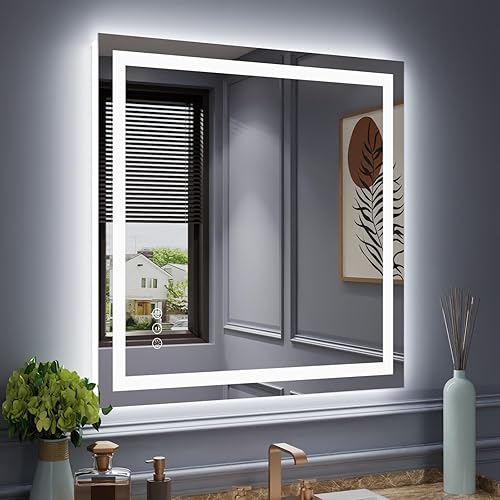 Miniatura 55 de Amorho - Espejo de pared para tocador de baño, de 20x28 pulgadas, con luz LED delantera y luz trasera, espejos de montaje en pared regulables sin