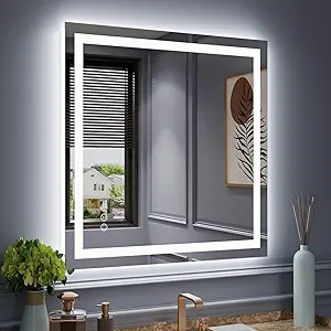 Amorho LED Mirror for Bathroom 40"X38" with Front Light and Backlit, Stepless Dimmable, Anti-Fog, Shatter-Proof, Memory, 3 Colors, Wall Mount (Horizontal/Vertical)