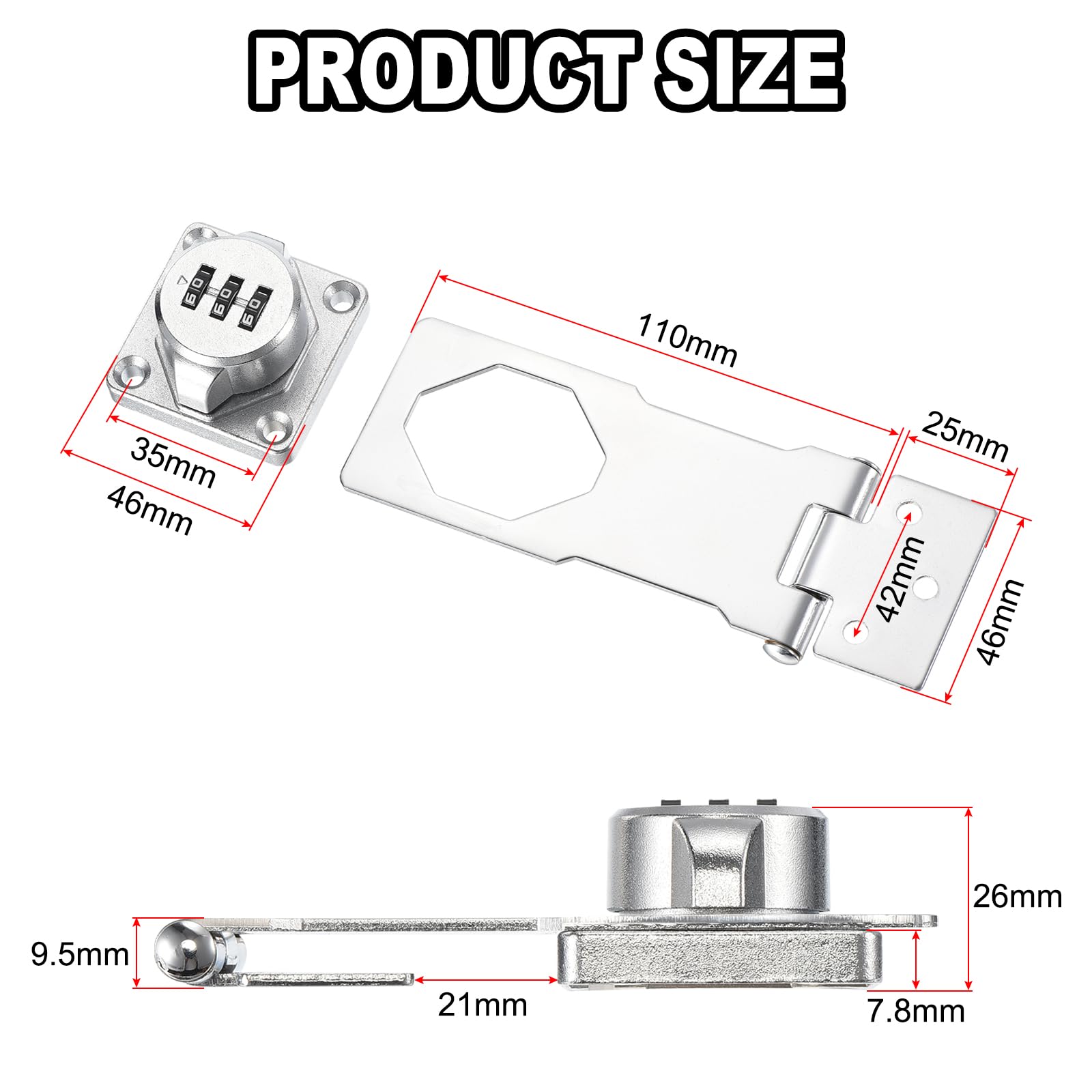 uxcell Password Hasp Locks, Cabinet Door Combination Lock, Barn Door Lock Latch for Small Doors Cabinets, Barn Door, Bathroom - Image 2