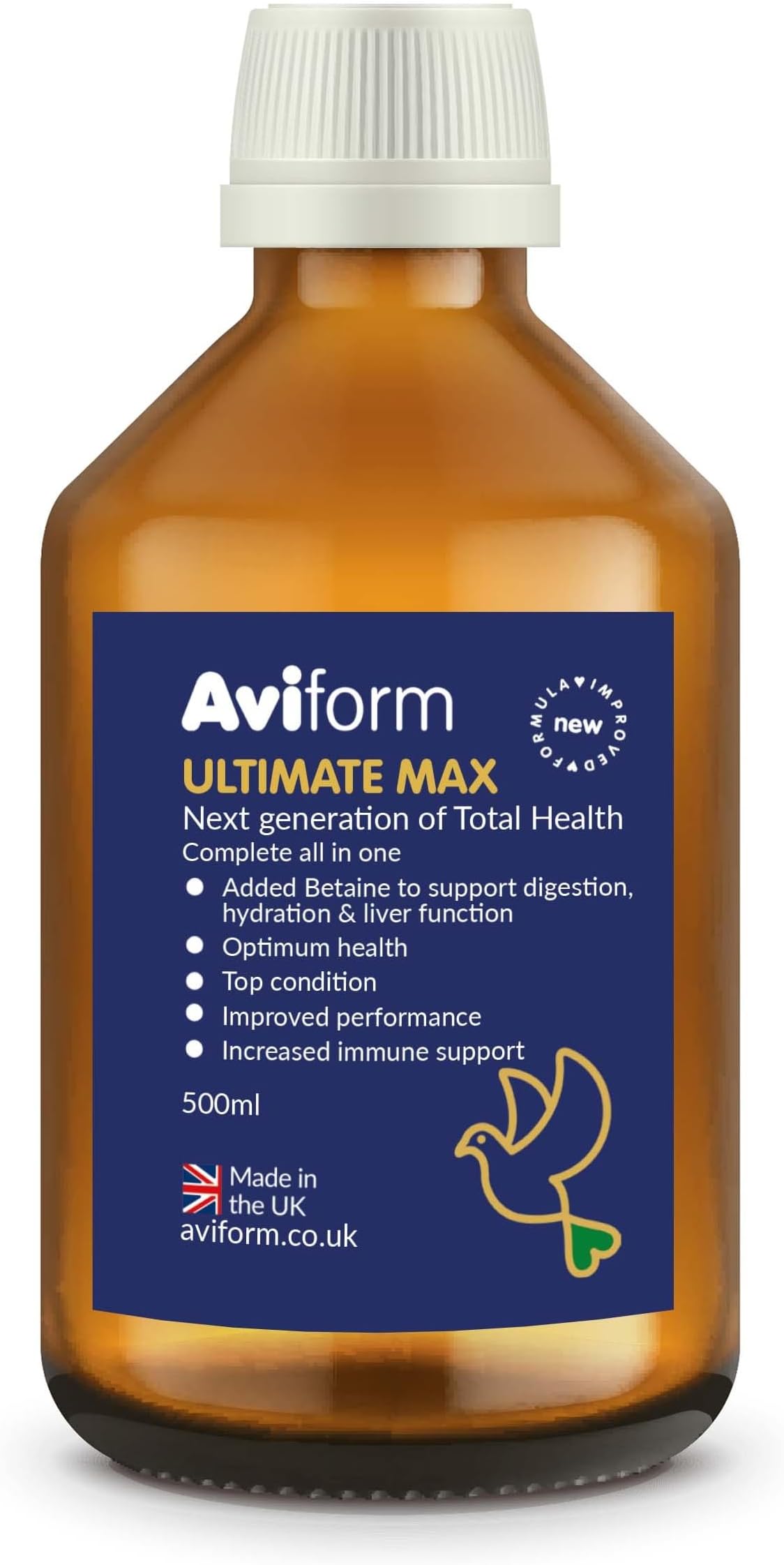 Aviform Ultimate Max Racing Pigeon Vitamins, Complete Bird Health Tonic Supplement - 500ml, 1000 Doses, Unique Racing Pigeon Supplies and Pigeon Multivitamins