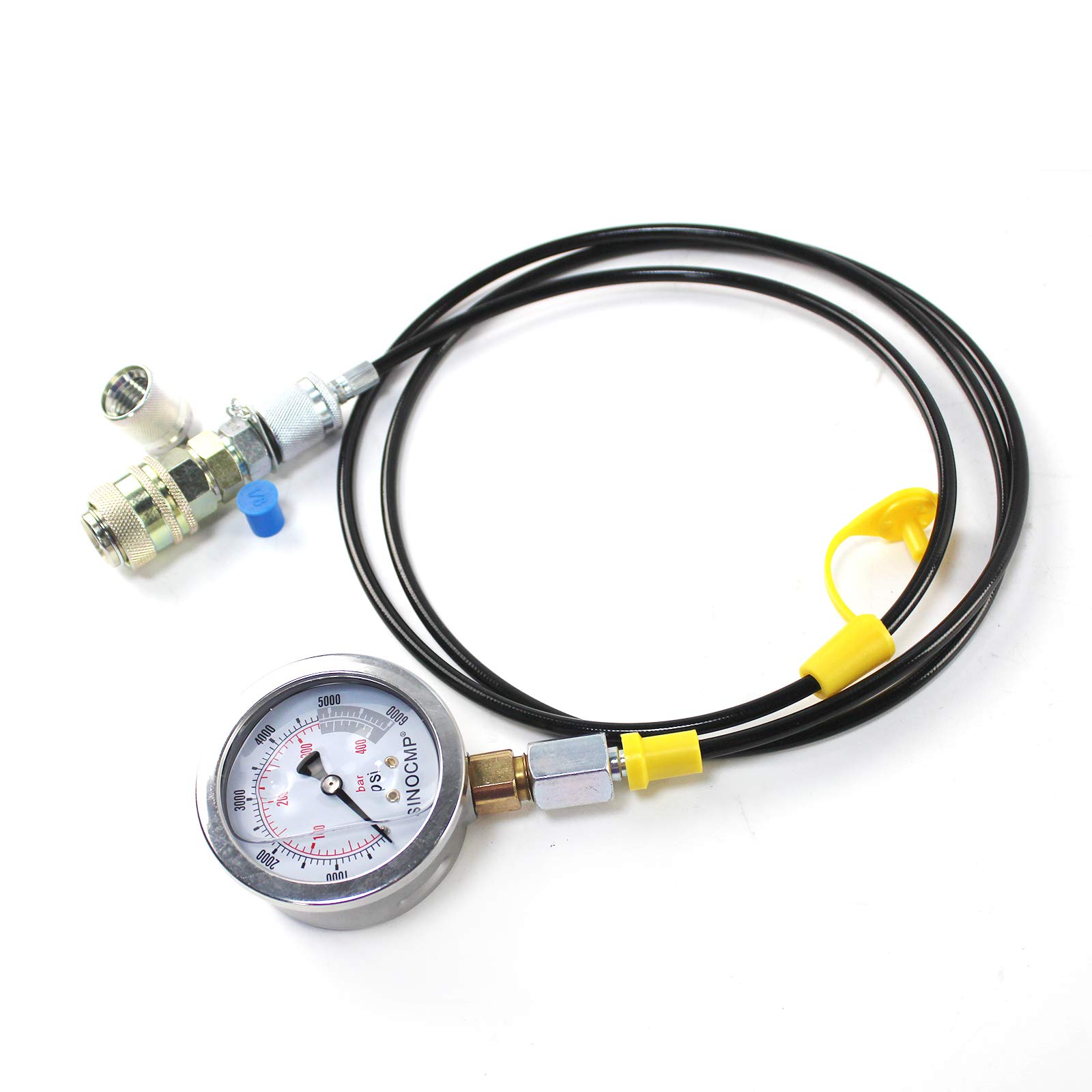 Kit di Raccordo per Prova di Pressione idraulica 40MPA/6000PSI Kit manometro con 1 manometro, 1 Tubo Flessibile di Prova e 2 raccordi per Macchine edili escavatrici, 2 Anni