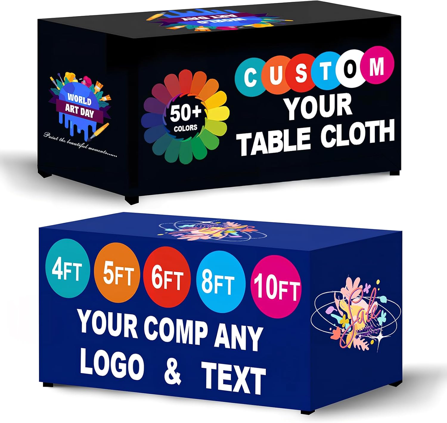 Custom Table Cloth with Business Logo,Personalized Table Cloth with Logo,Custom Table Cover,4FT 5FT 6FT 8FT 10FT,Used For Trade Exhibitions, Churches, store, Restaurants.(Closed Back 6FT"132x 89")